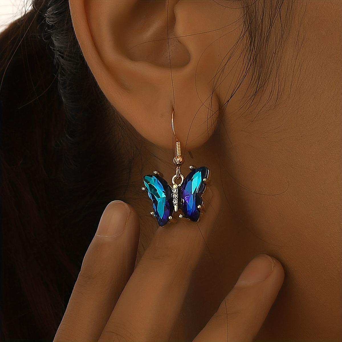 Purple Gemstone Butterfly Hook Earrings Sexy Style Jewelry